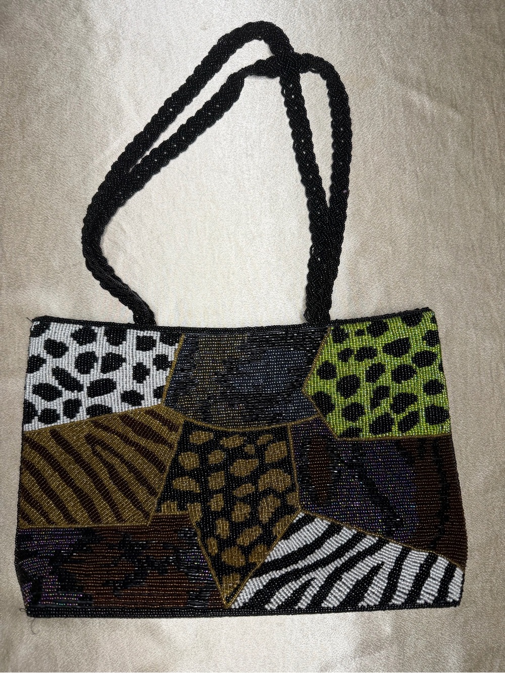 Vintage Beaded Animal Print Patchwork Tote Bag Y2K